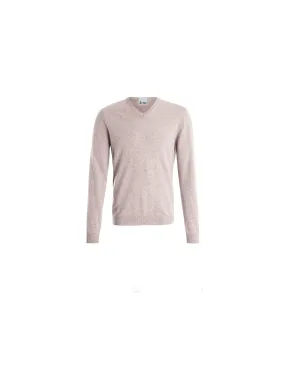Maglia collo v ml lana beige merino taglie forti