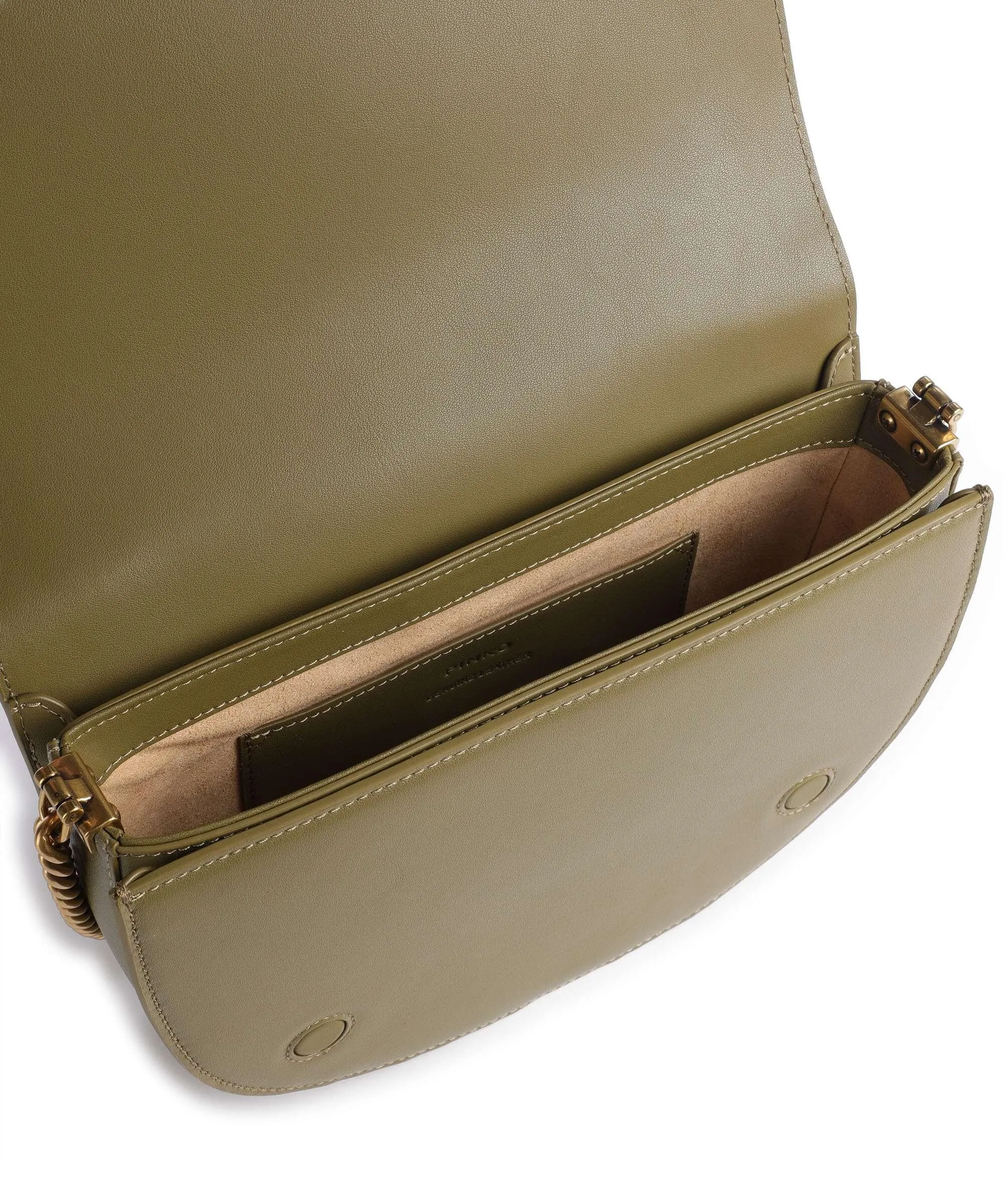  Pinko Love Round Click Classic Borsa a tracolla pelle di vacchetta finemente grana verde-oliva  